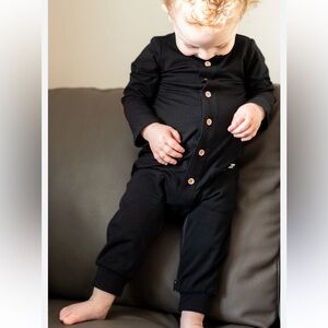 Black Baby Onesie with Wooden Buttons
